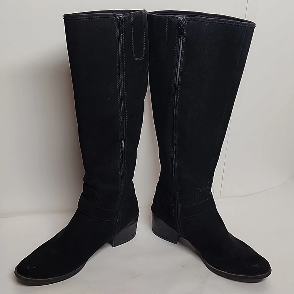 Carlos Santana Black Knee-High Sz 9.5 Faux Suede Western Style Boots